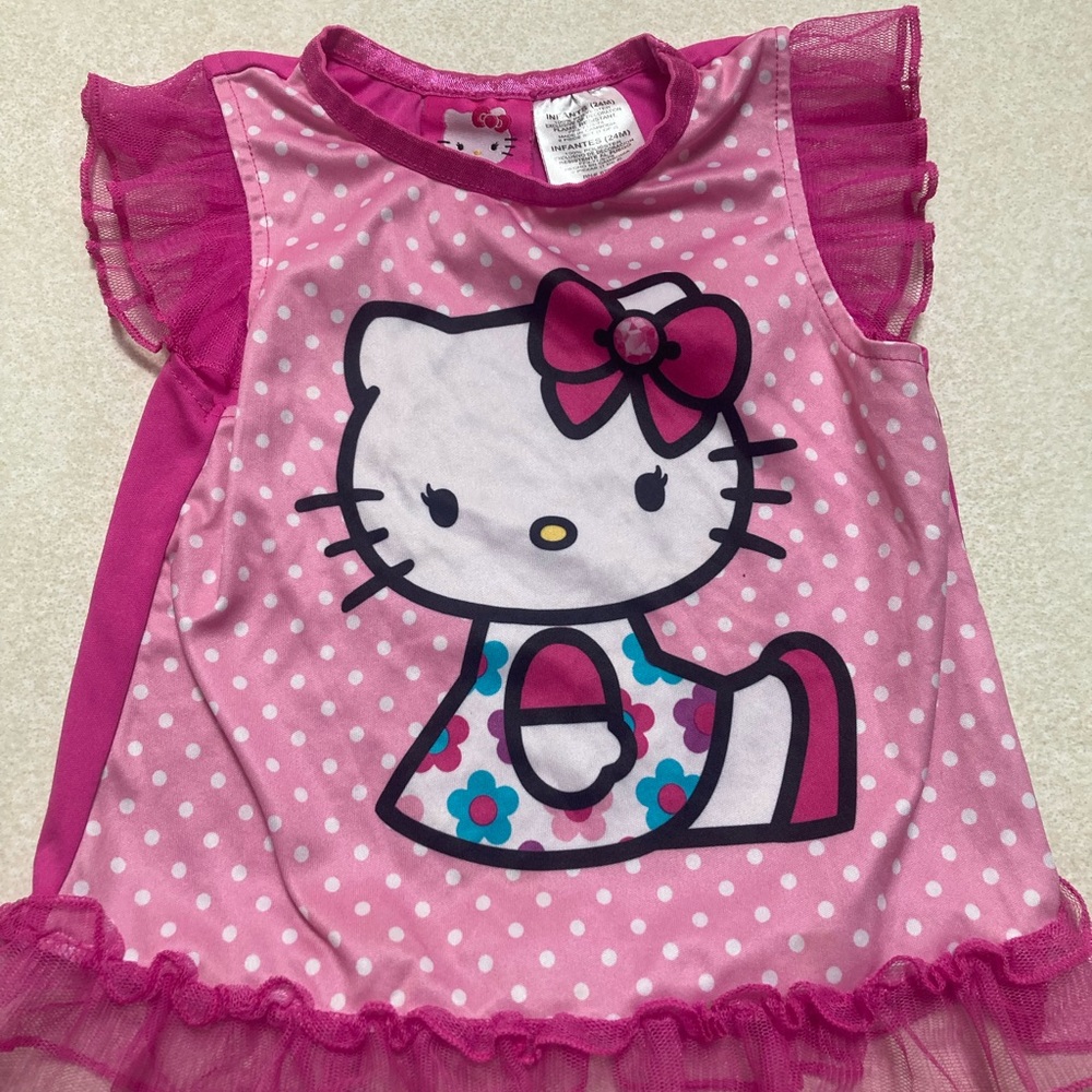 Hello Kitty Pink Polka Dot Girls Nightgown with Floral Print